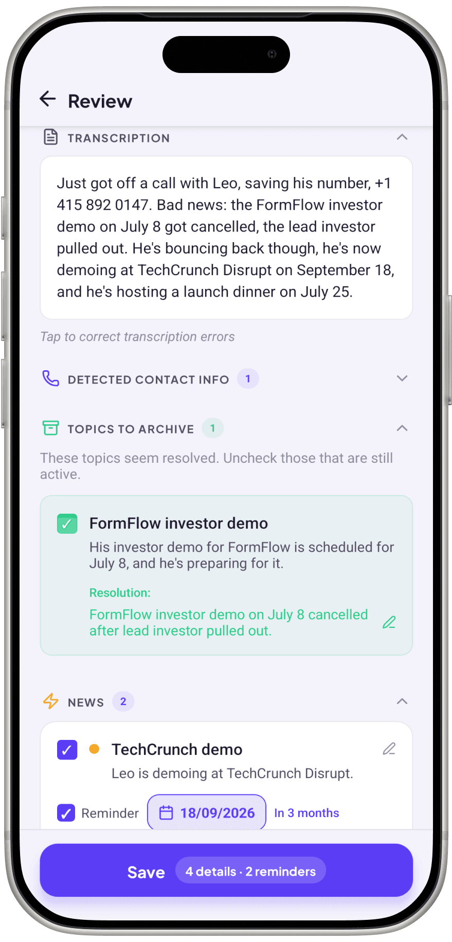 Review screen