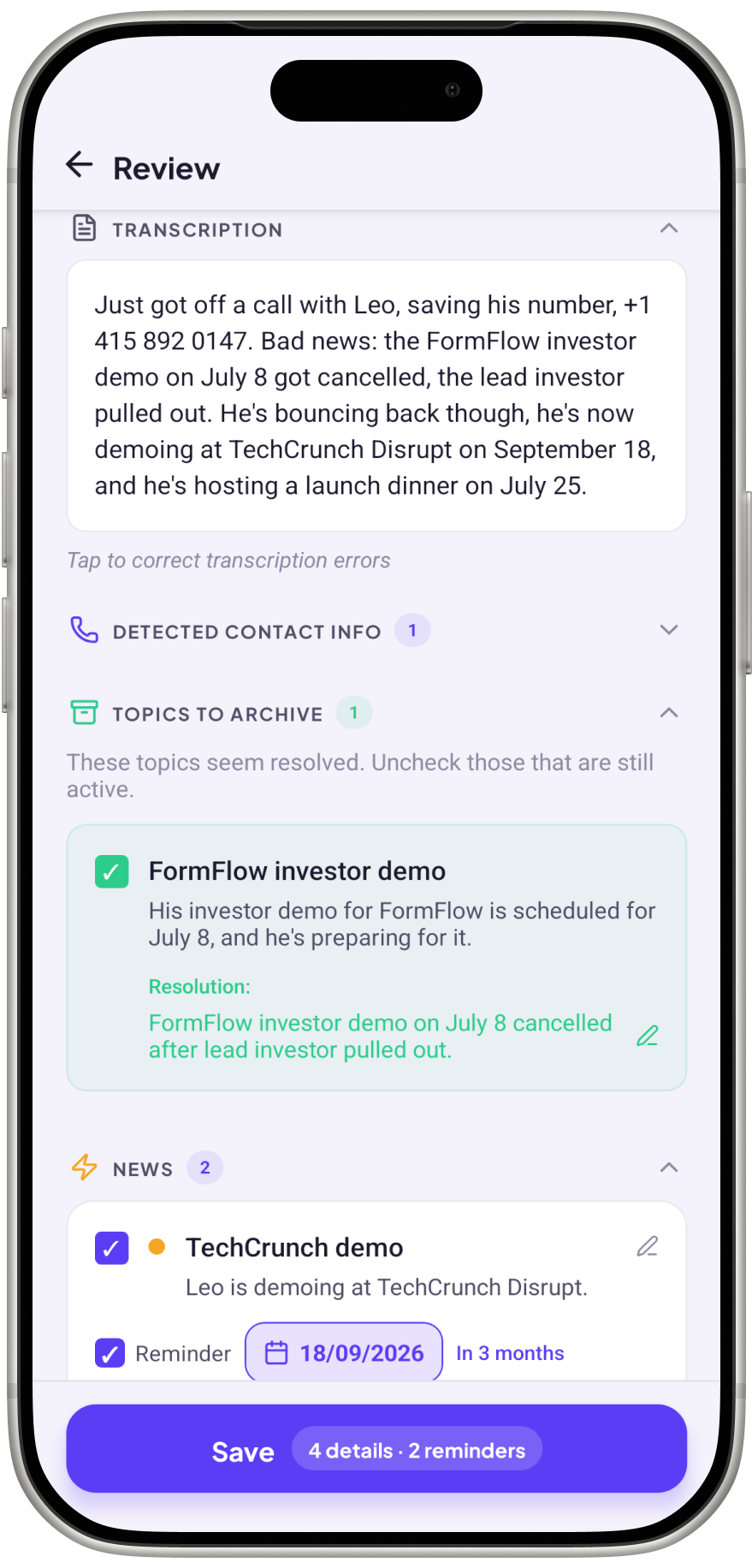 Review screen